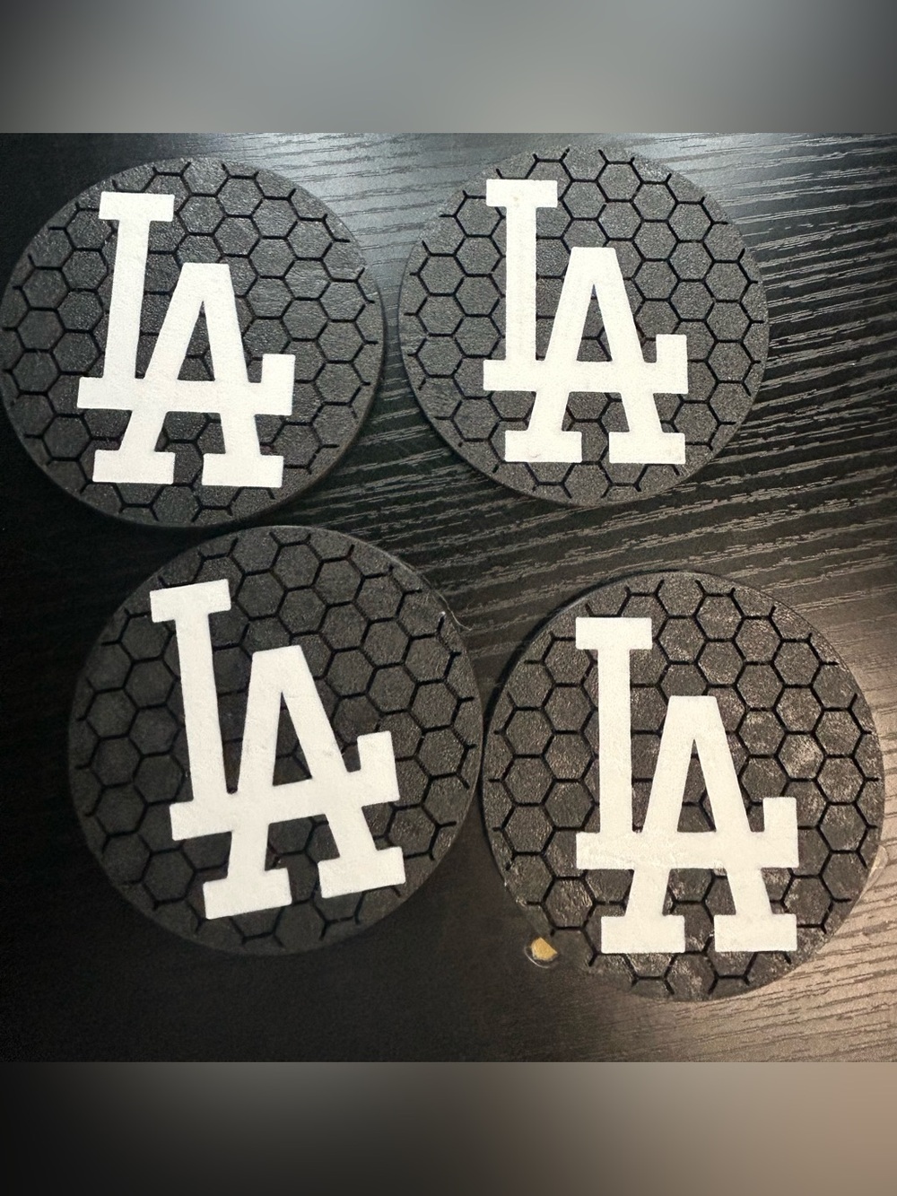 LA Logo Black and White Round Coasters - Home Accents